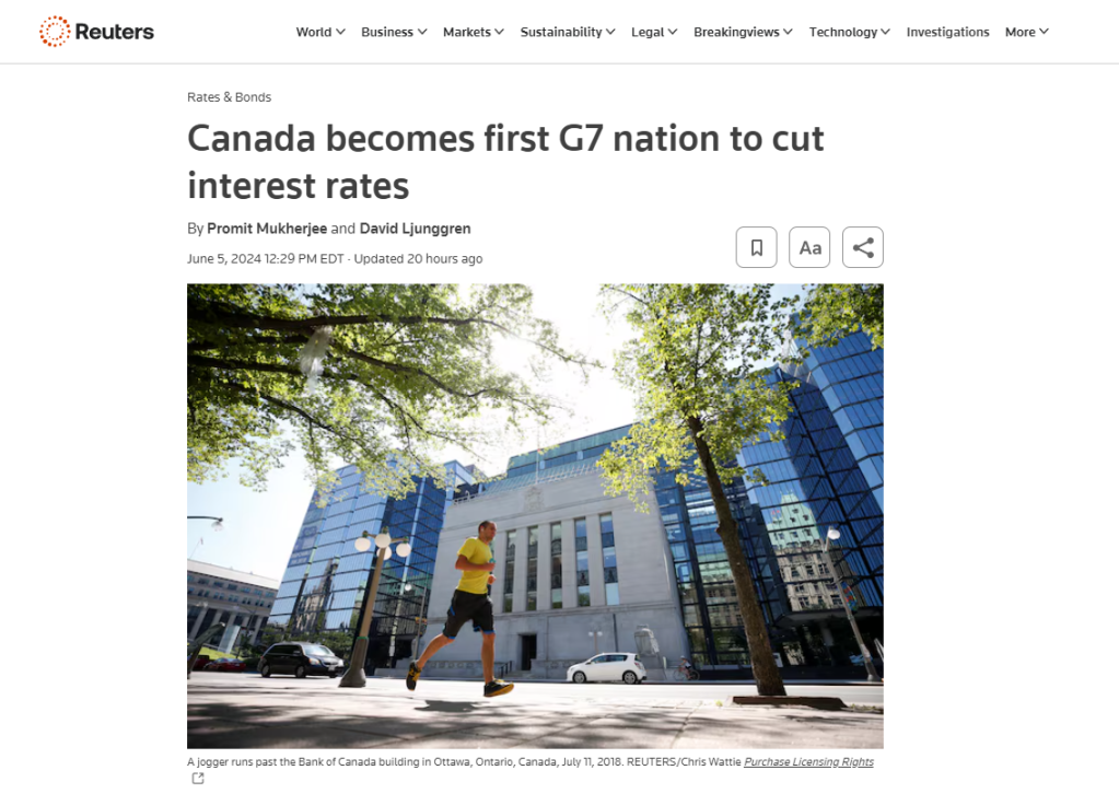 Canada_becomes_first_G7_nation_to_cut_interest_rates_Reuters 6-6-24