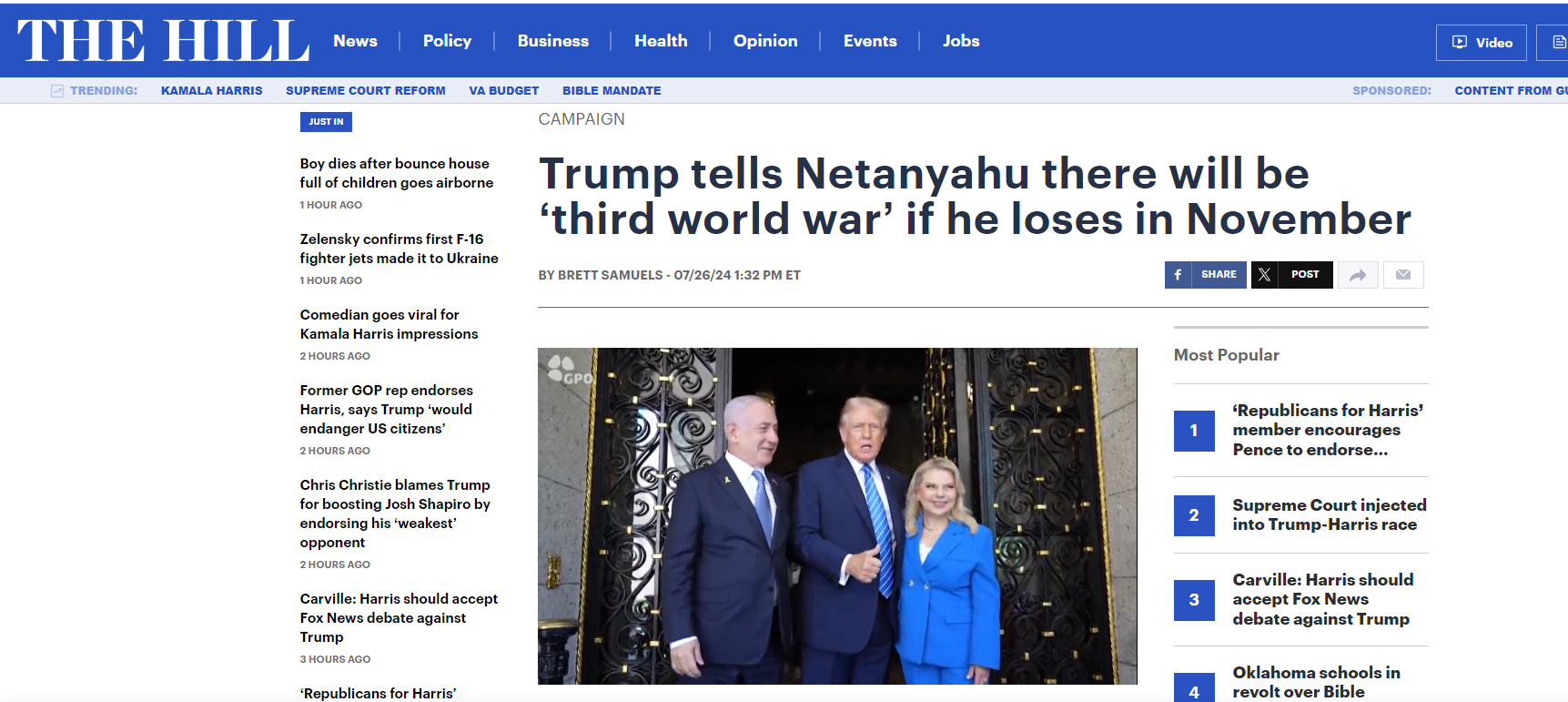 Donald_Trump warns Netanyaho World War III if he loses