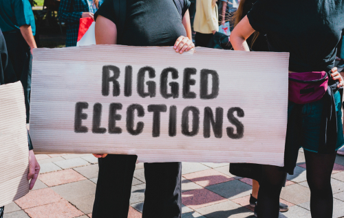 The,Phrase,”,Rigged,Elections,”,Drawn,On,A,Carton