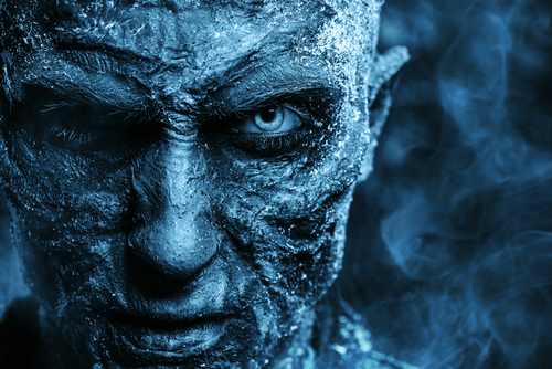 Close-up,Portrait,Of,A,Zombie,Man,Covered,With,Snow.,Halloween.