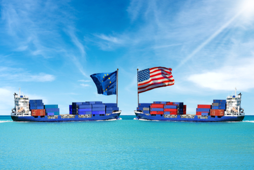 Usa,And,Eu,Trade,War,Concept.,Two,Cargo,Container,Ships